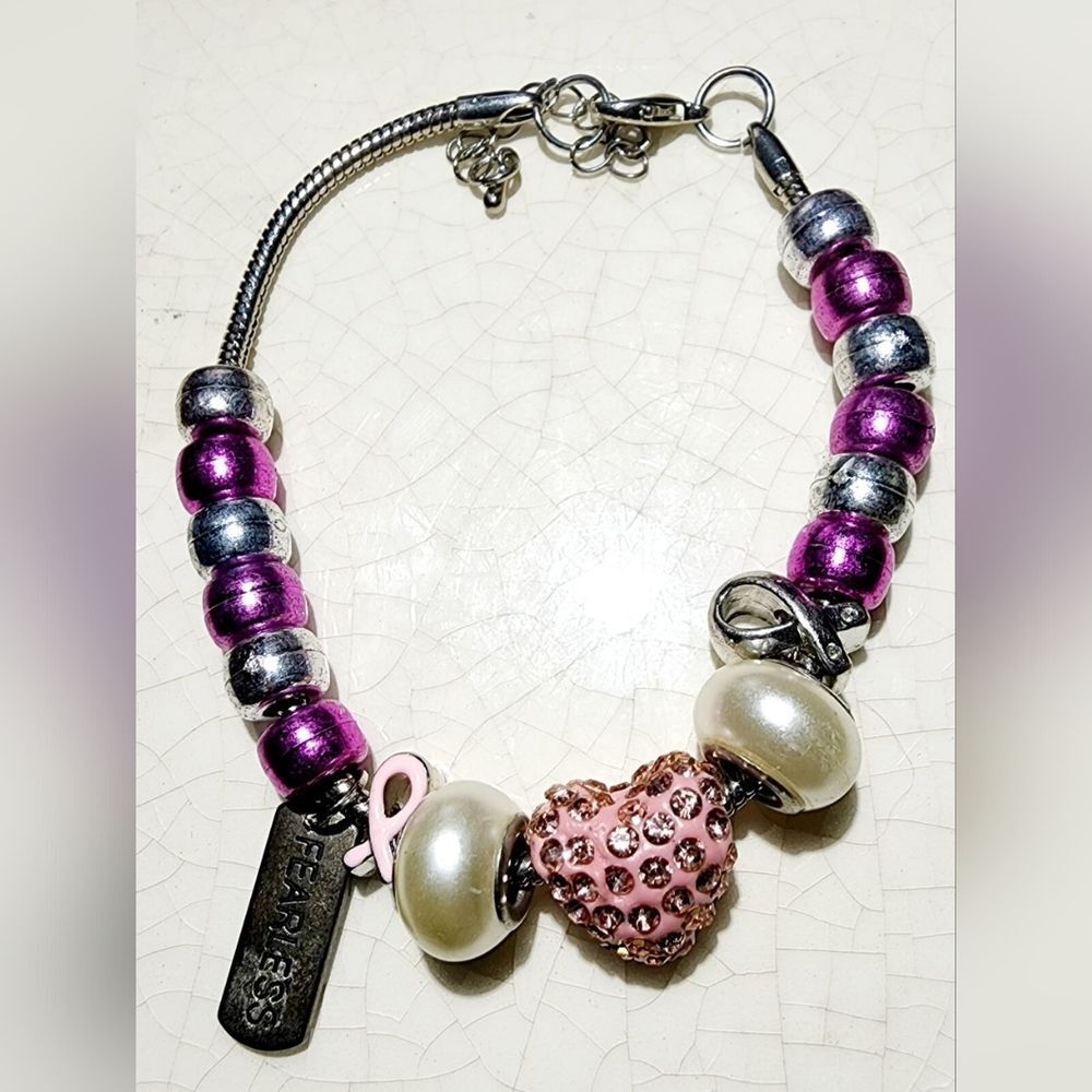 Pink Ribbon Breast Cancer Awareness Charm Anklet Handmade